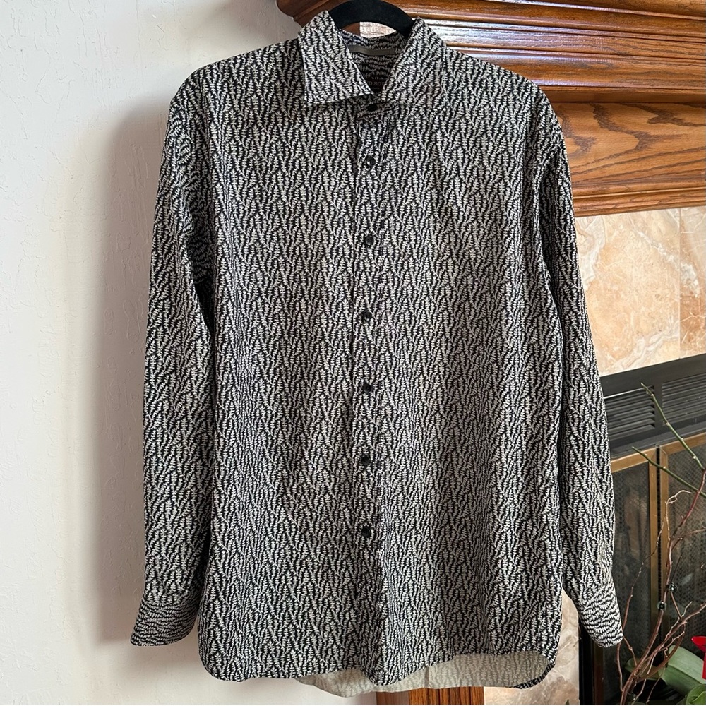Tommy Bahama Island Soft Black and Tan Printed Long Sleeve Button Down Shirt